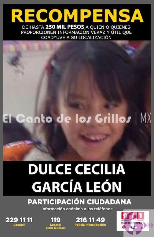 #ChecaEsto >>> Ofrece fiscalía recompensa de $250 mil por información para encontrar a niña Dulce Cecilia